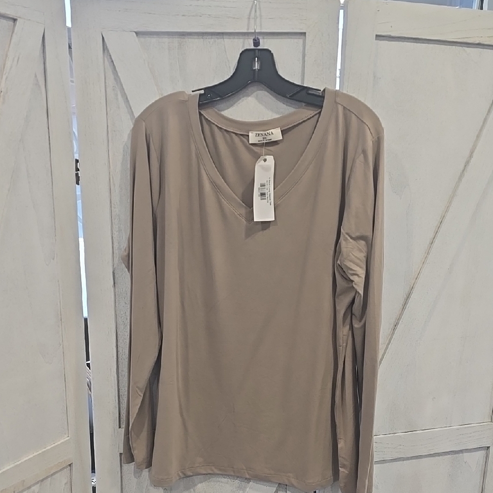 Zenana Women's Taupe Long Sleeve Top